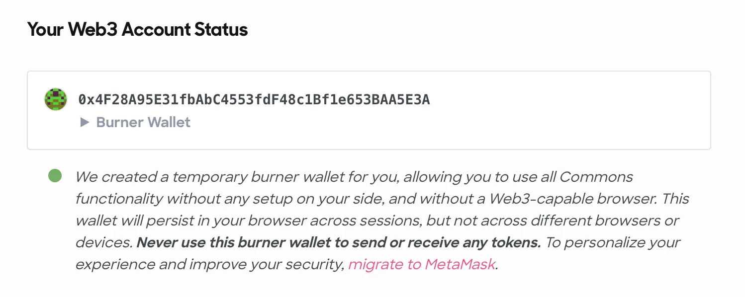 Extended Web3 status component with burner wallet